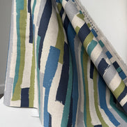 Art Geome - Stripes Linen- Blue, Green, Gray- Cotton Blend- Canvas- 44