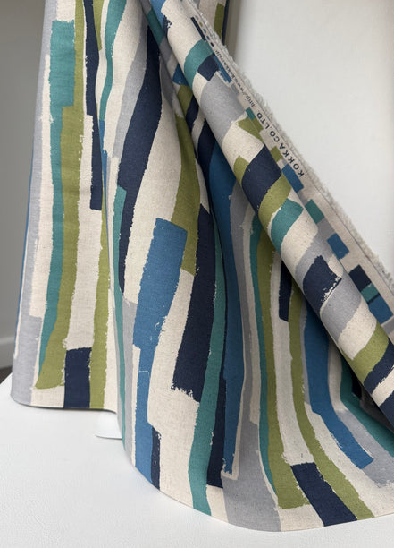 Art Geome - Stripes Linen- Blue, Green, Gray- Cotton Blend- Canvas- 44"