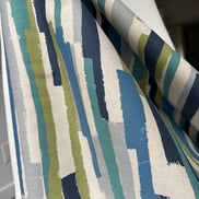Art Geome - Stripes Linen- Blue, Green, Gray- Cotton Blend- Canvas- 44