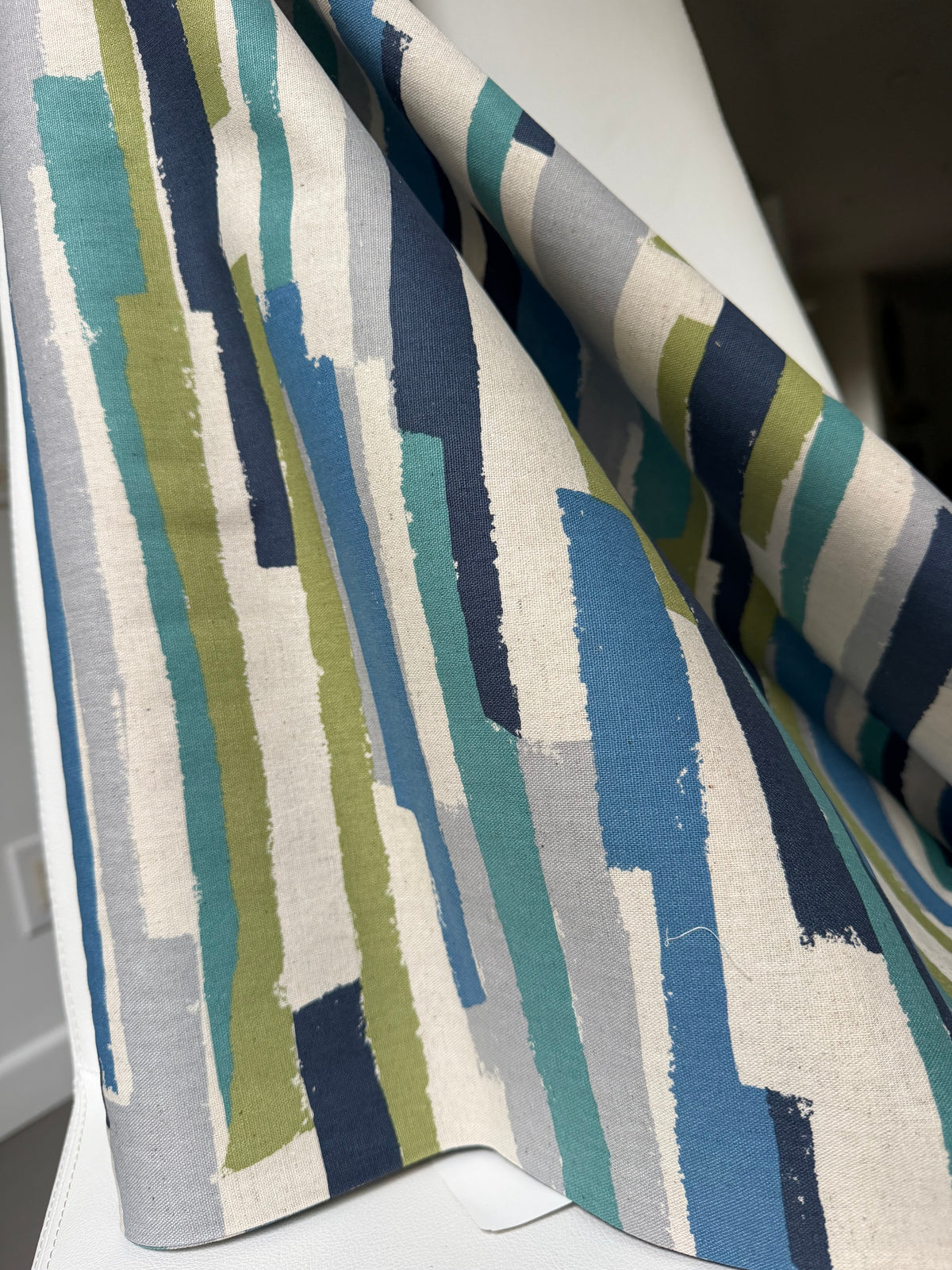 Art Geome - Stripes Linen- Blue, Green, Gray- Cotton Blend- Canvas- 44