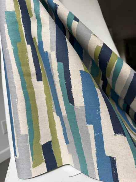 Art Geome - Stripes Linen- Blue, Green, Gray- Cotton Blend- Canvas- 44"