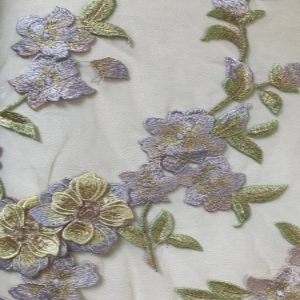 Purple, Gold and Colorful Embroidery on Tulle (1708)
