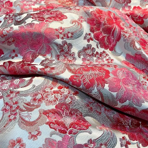 Red, Silver Floral Brocade (1713)