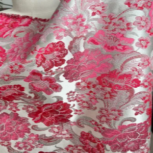 Red, Silver Floral Brocade (1713)