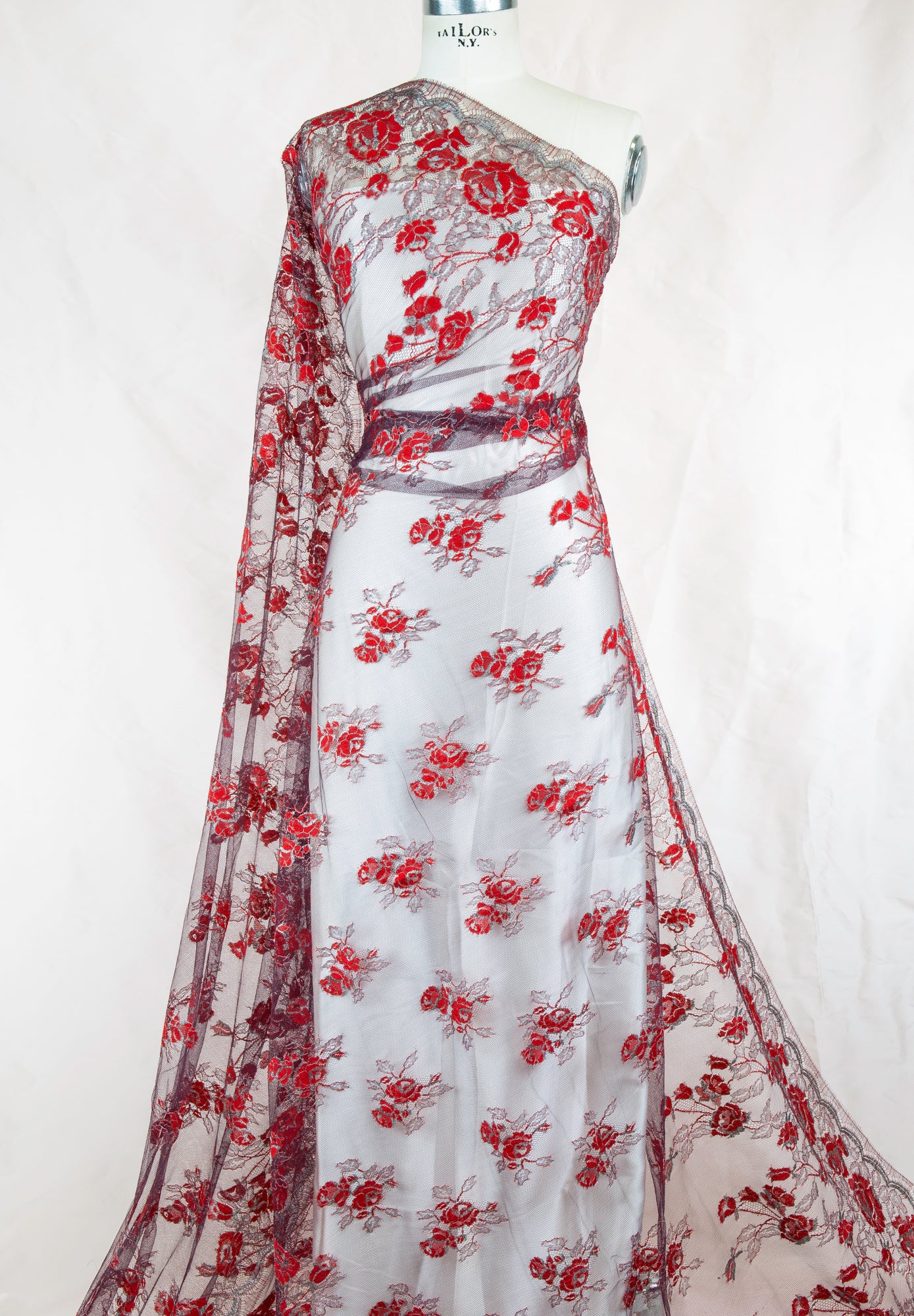 Red Black and Silver European Chantilly Lace- 37