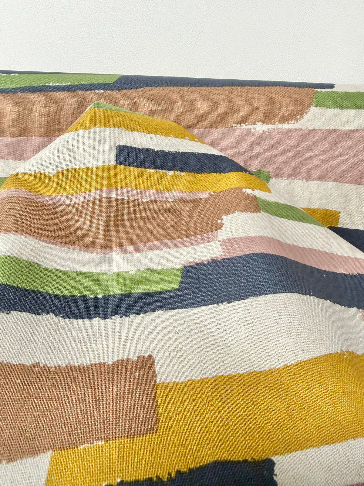 Art Geome - Stripes Linen- Pink, Green, Yellow- Cotton Blend- Canvas- 44