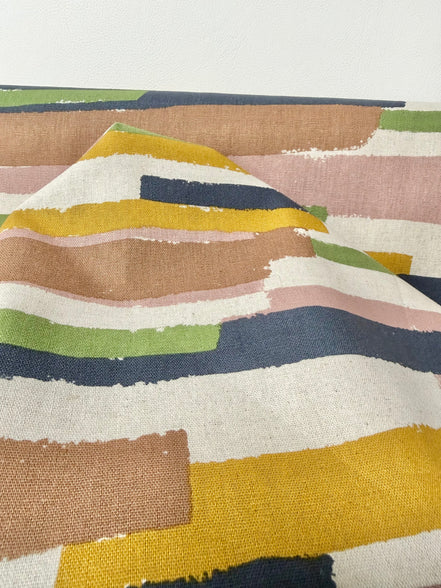 Art Geome - Stripes Linen- Pink, Green, Yellow- Cotton Blend- Canvas- 44"