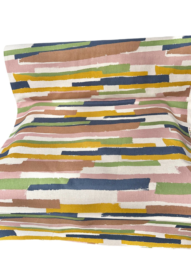 Art Geome - Stripes Linen- Pink, Green, Yellow- Cotton Blend- Canvas- 44"
