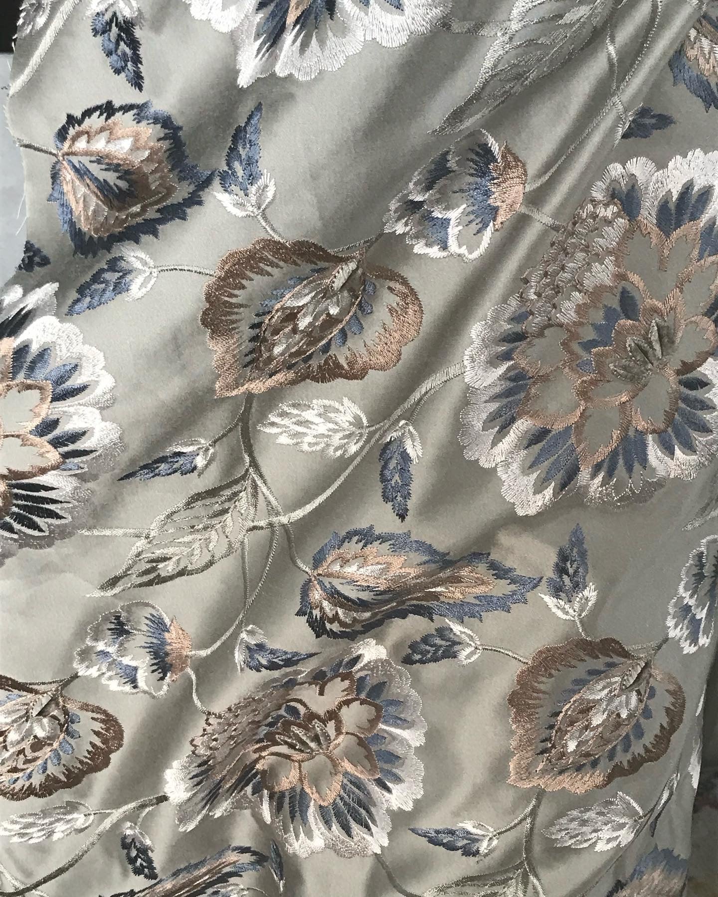 Valiant- Lydia- Embroidered Satin Fabric- Haze- 55