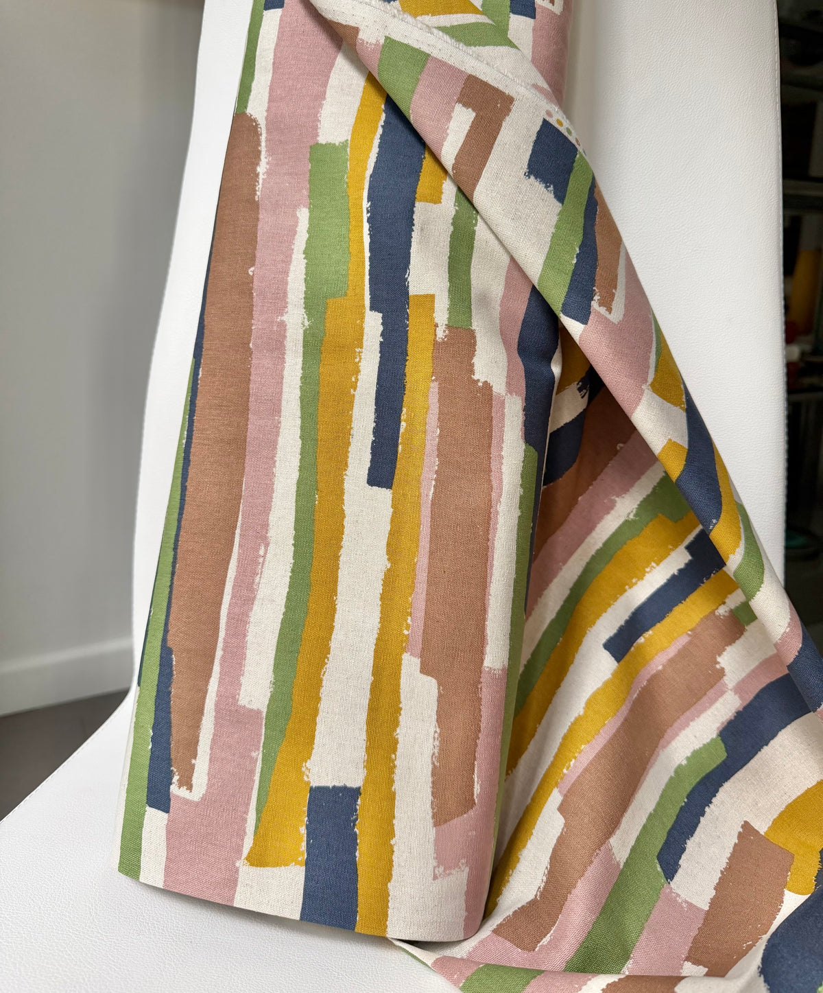 Art Geome - Stripes Linen- Pink, Green, Yellow- Cotton Blend- Canvas- 44
