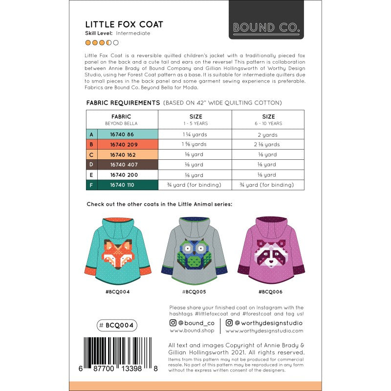 Little Fox Coat- Reversible Quilted Children's Jacket- Paper Pattern