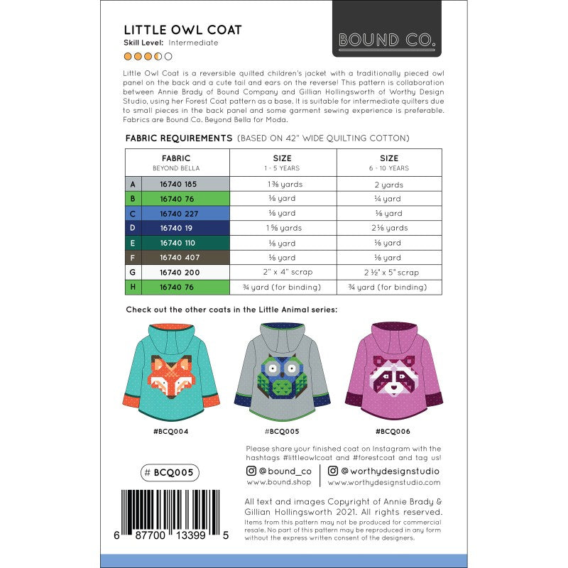 Little Owl Coat- Reversible Quilted Children's Jacket- Paper Pattern