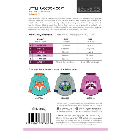 Raccoon Coat- Reversible Quilted Children's Jacket- Paper Pattern