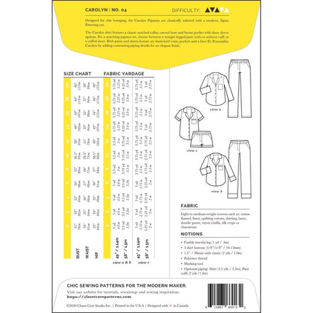 Carolyn Pajamas- Closet Core Paper Pattern