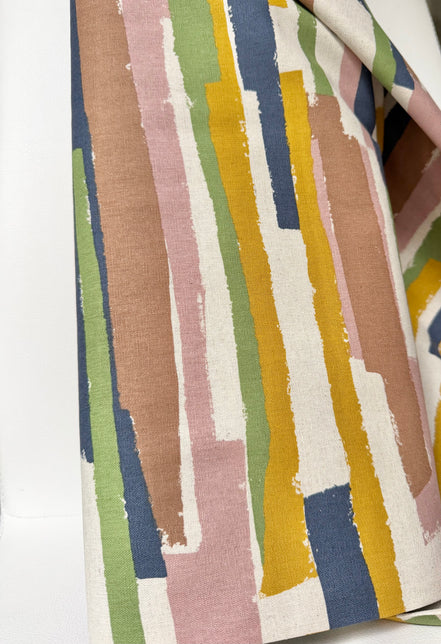 Art Geome - Stripes Linen- Pink, Green, Yellow- Cotton Blend- Canvas- 44"