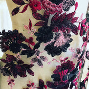 Black, Burgundy Embroidery on Tulle- 52” Wide (108)