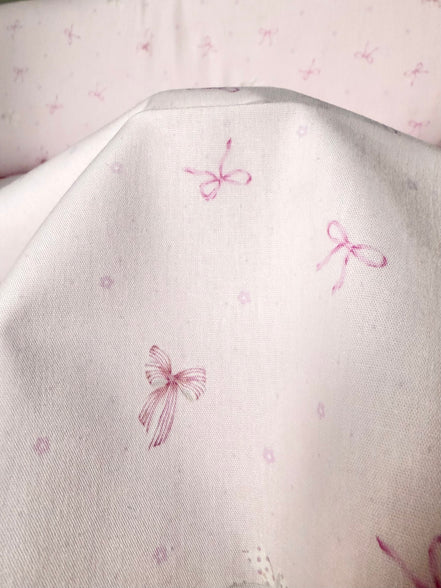 Pink Bows and Teeny Tiny Mouse on Pink- Cotton Fabric- 44"