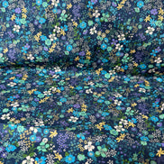 Blue, Green, Purple on Navy- Cotton Lawn- 42” Wide- Floral Print- Kokka