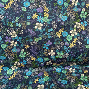 Blue, Green, Purple on Navy- Cotton Lawn- 42” Wide- Floral Print- Kokka