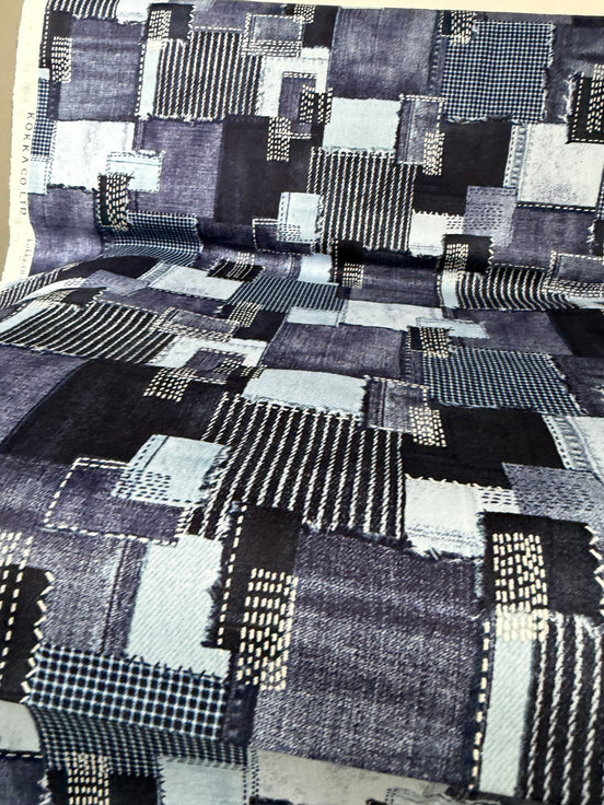 "Sashiko Denim - Patchwork"- Cotton Twill- 43"- Kokka