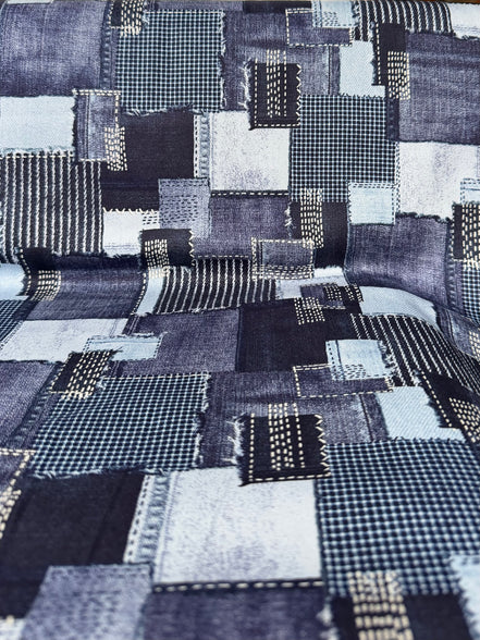 "Sashiko Denim - Patchwork"- Cotton Twill- 43"- Kokka