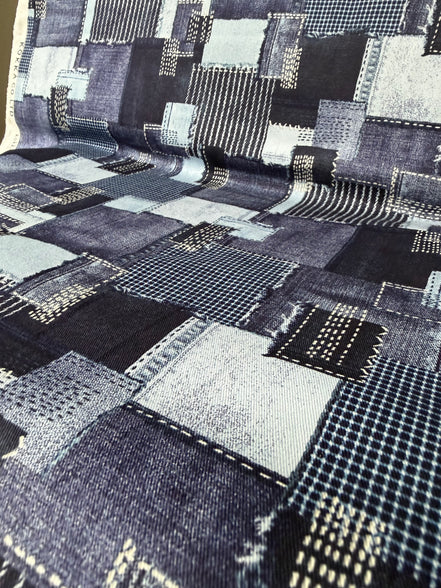 "Sashiko Denim - Patchwork"- Cotton Twill- 43"- Kokka