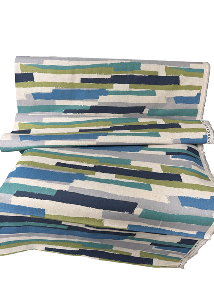 Art Geome - Stripes Linen- Blue, Green, Gray- Cotton Blend- Canvas- 44"