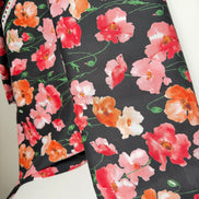 Flownny 100% Cotton Fabric - Lawn- Red, Orange, Pink Floral on Black- 43