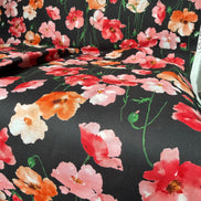 Flownny 100% Cotton Fabric - Lawn- Red, Orange, Pink Floral on Black- 43