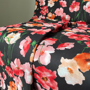 Flownny 100% Cotton Fabric - Lawn- Red, Orange, Pink Floral on Black- 43
