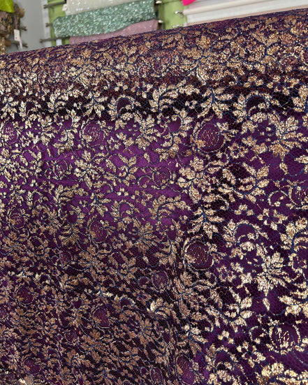 Gold on Eggplant French Chantilly Lace- 37" (612)