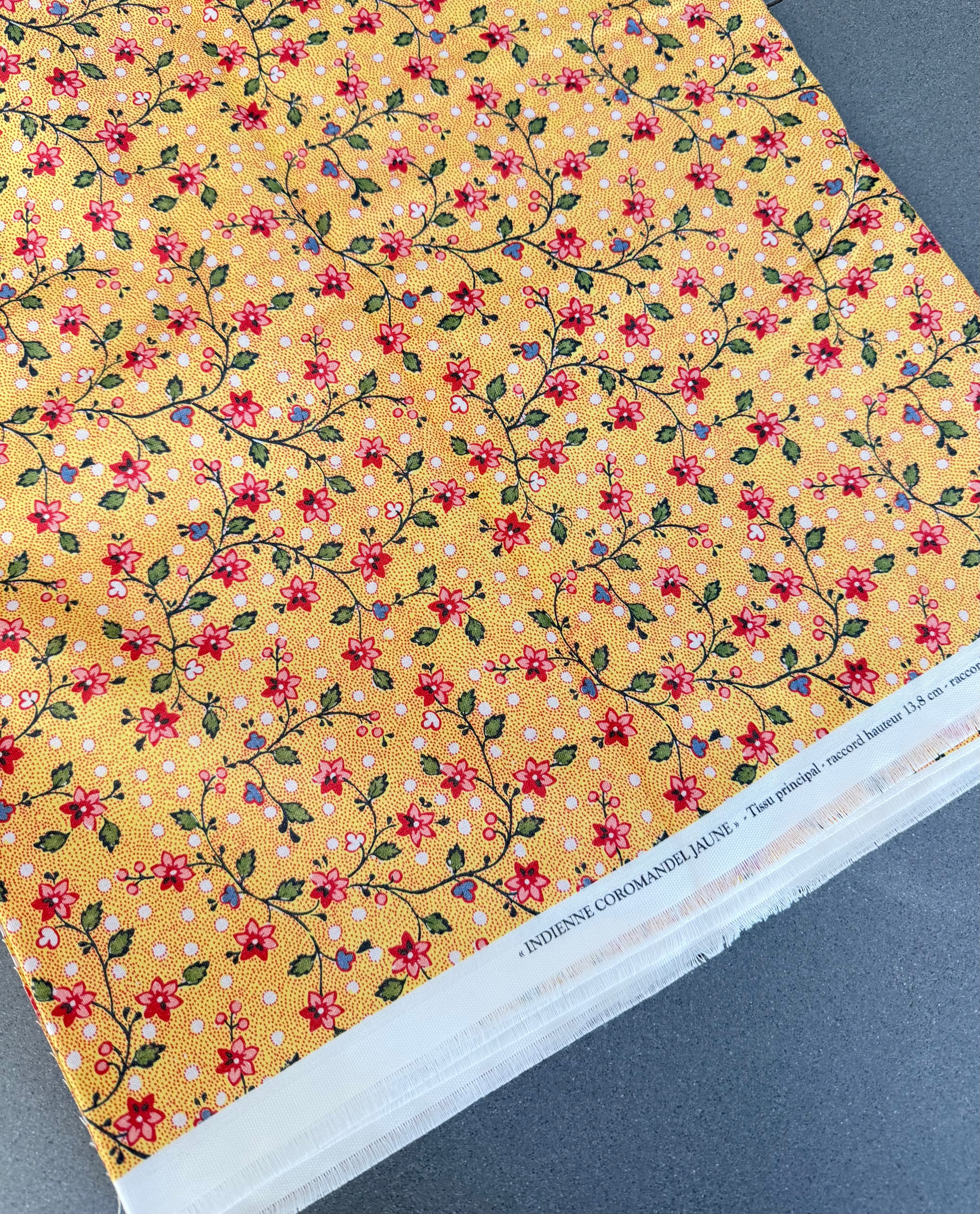 Half Yard- Sajou - Yellow Coromandel Indienne Cotton Fabric- 59