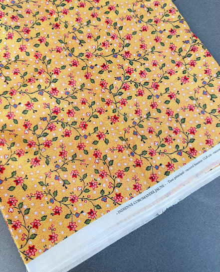 Half Yard- Sajou - Yellow Coromandel Indienne Cotton Fabric- 59" Wide