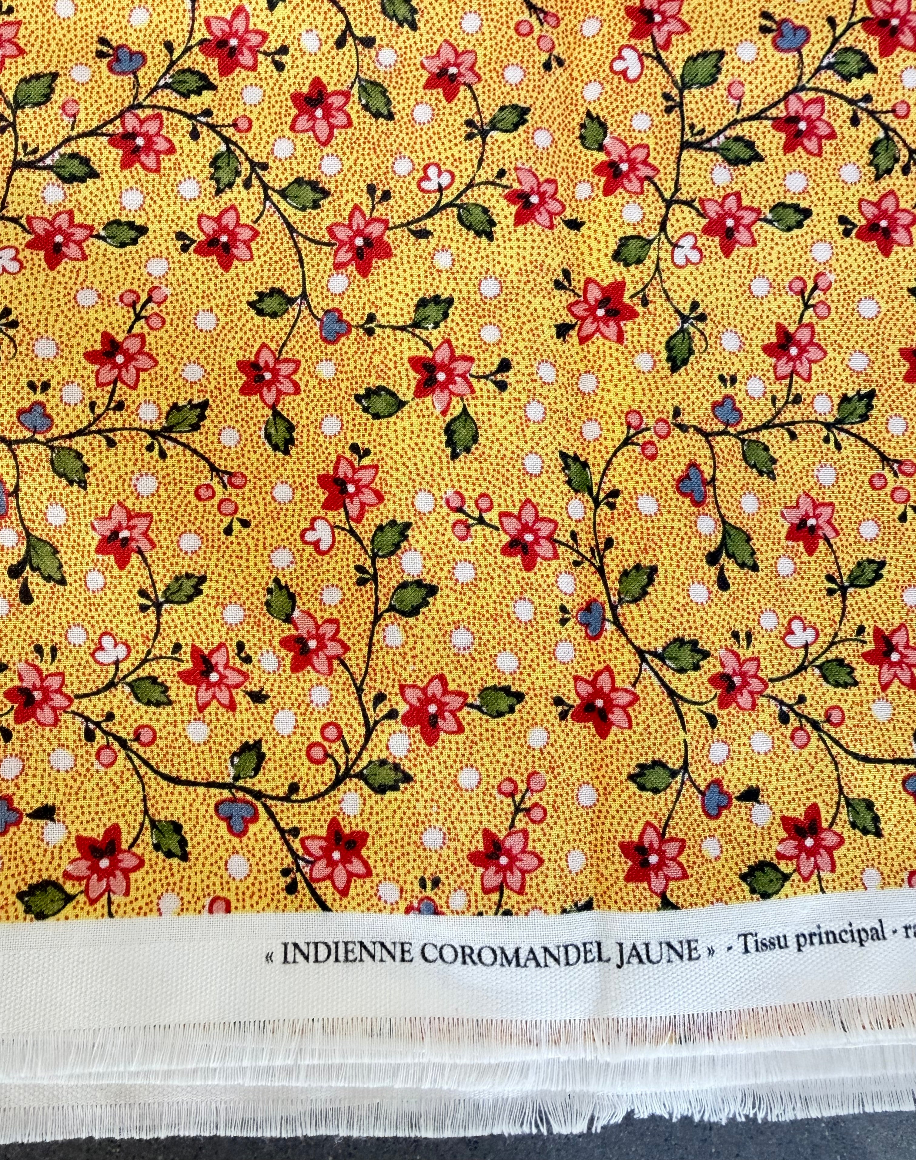 Half Yard- Sajou - Yellow Coromandel Indienne Cotton Fabric- 59
