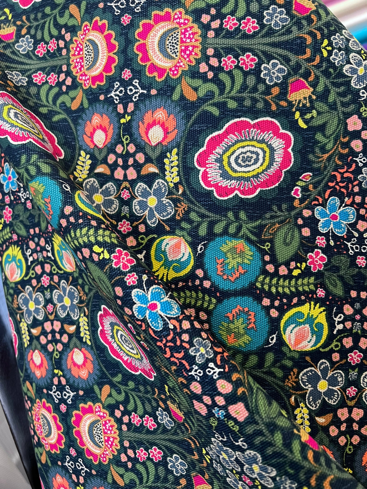 Floral Print on Dark Navy Background 