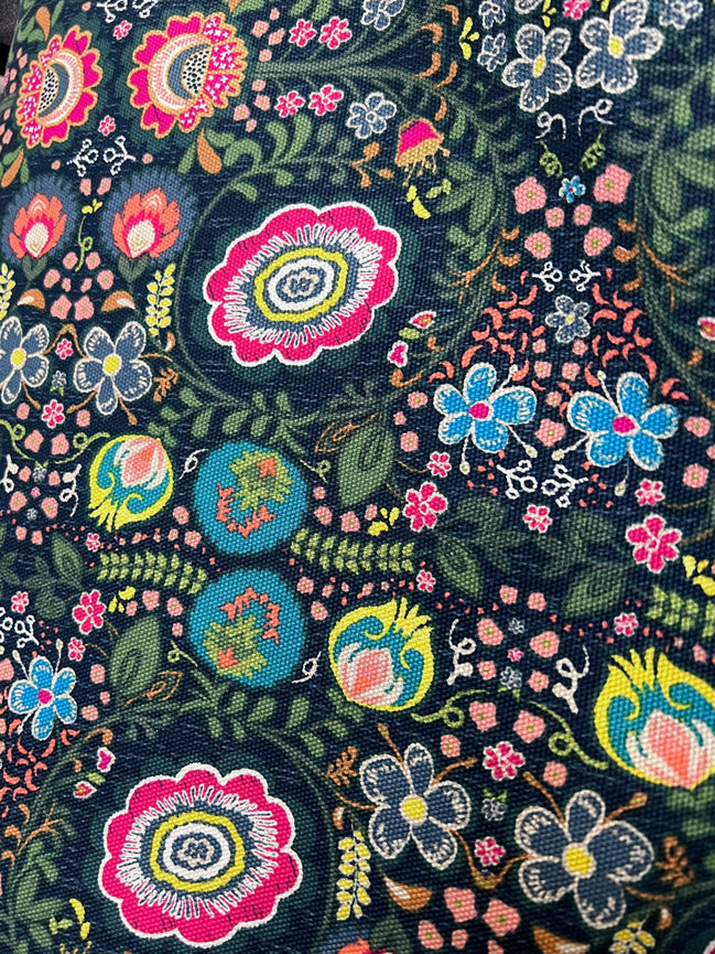 Floral Print on Dark Navy Background "Khokhloma Gloom" Canvas Fabric- Art Gallery Fabrics- AGF- 58"