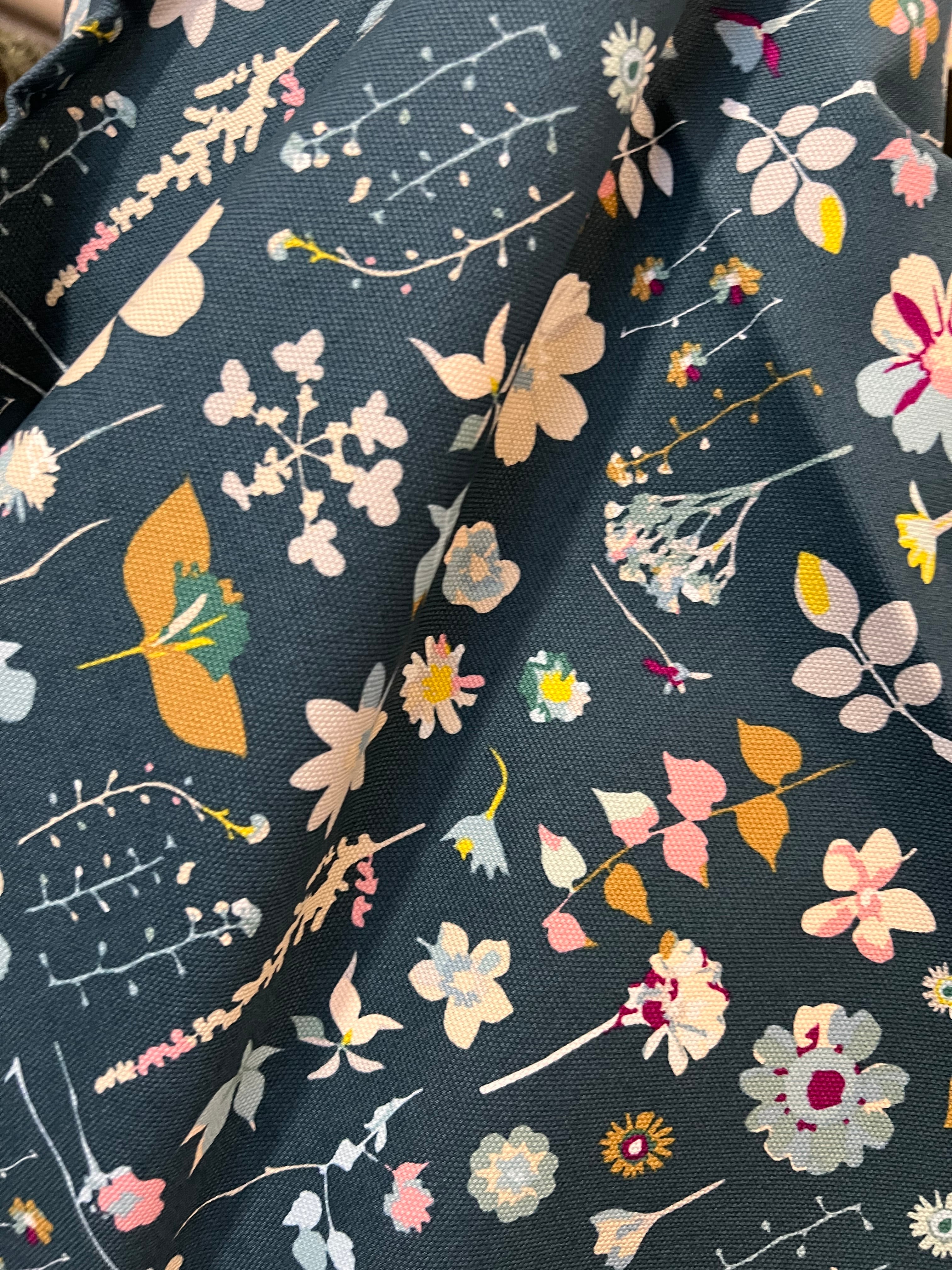 Floral Print on Dark Gray-Blue Background 