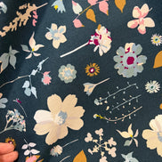 Floral Print on Dark Gray-Blue Background 