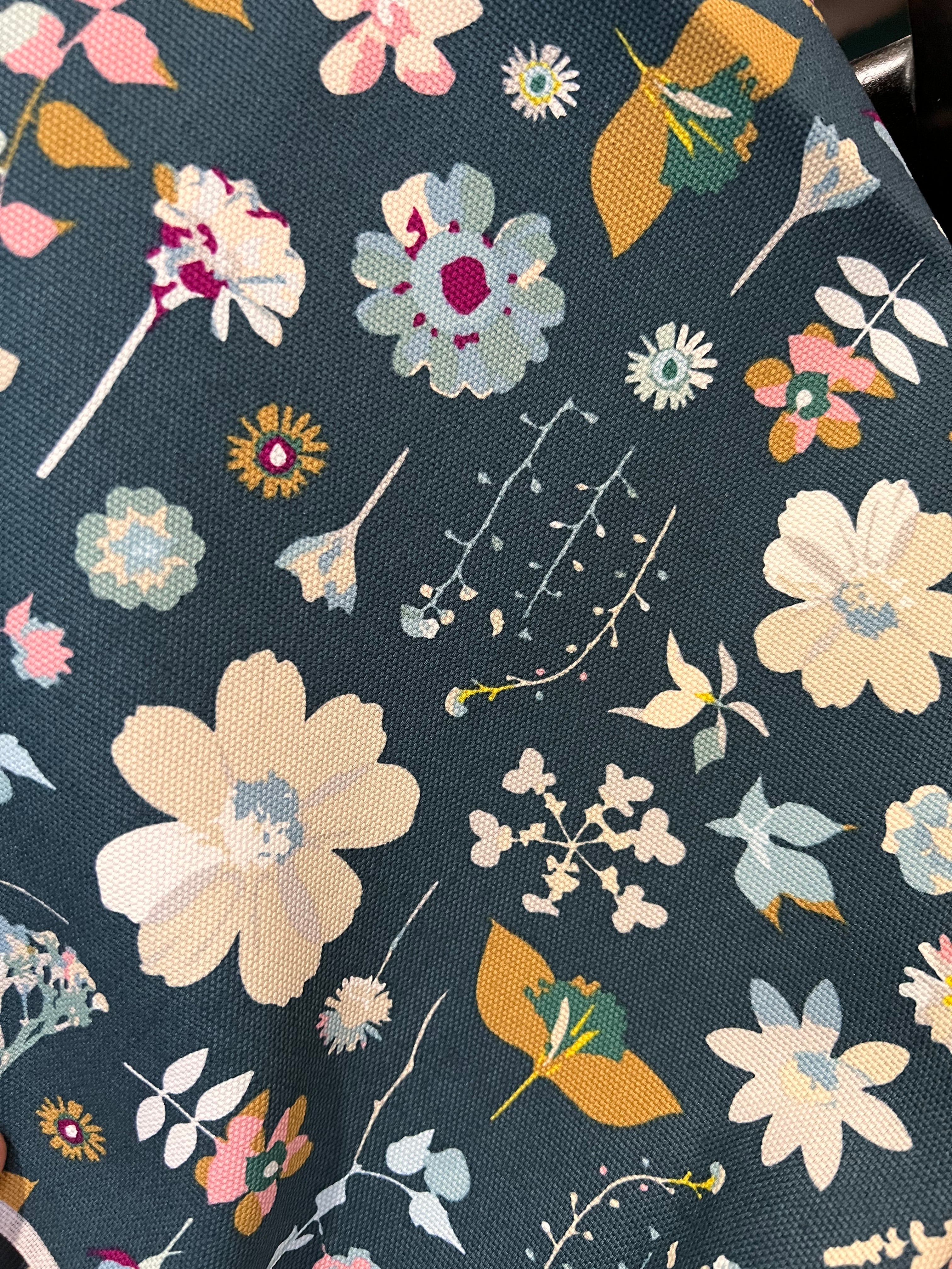 Floral Print on Dark Gray-Blue Background 