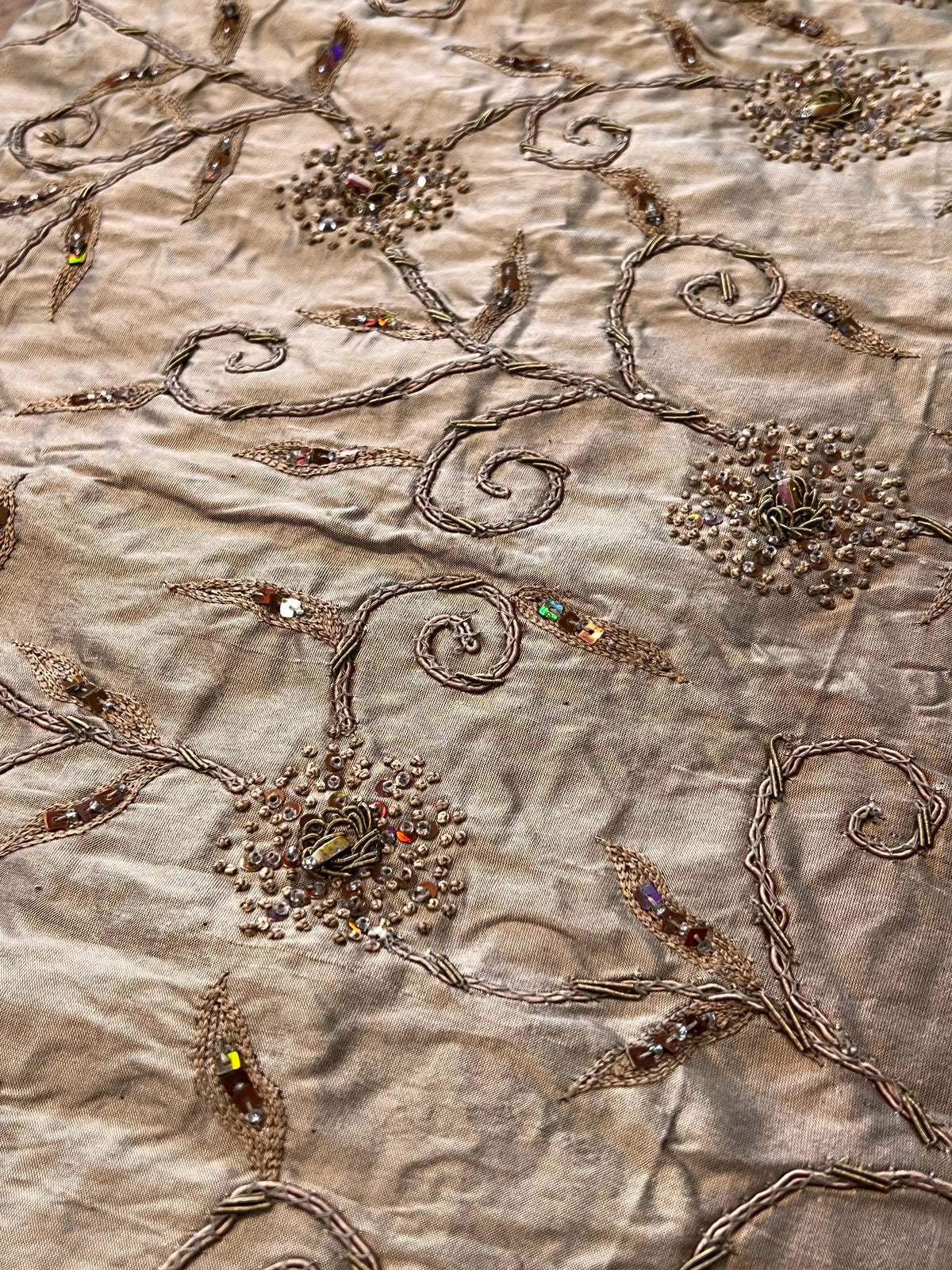 Sequin, Beaded, and Embroidery on Mocha Silk- 53