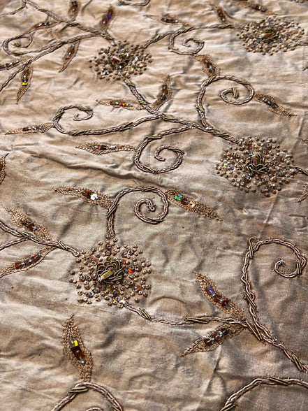 Sequin, Beaded, and Embroidery on Mocha Silk- 53" (216)