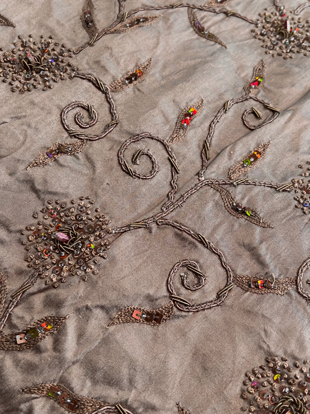 Sequin, Beaded, and Embroidery on Mocha Silk- 53