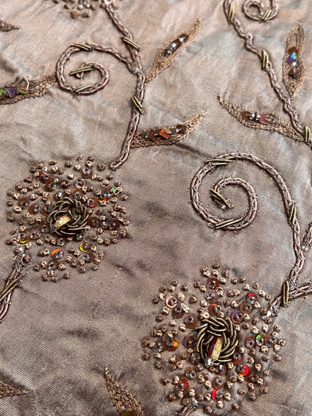 Sequin, Beaded, and Embroidery on Mocha Silk- 53" (216)