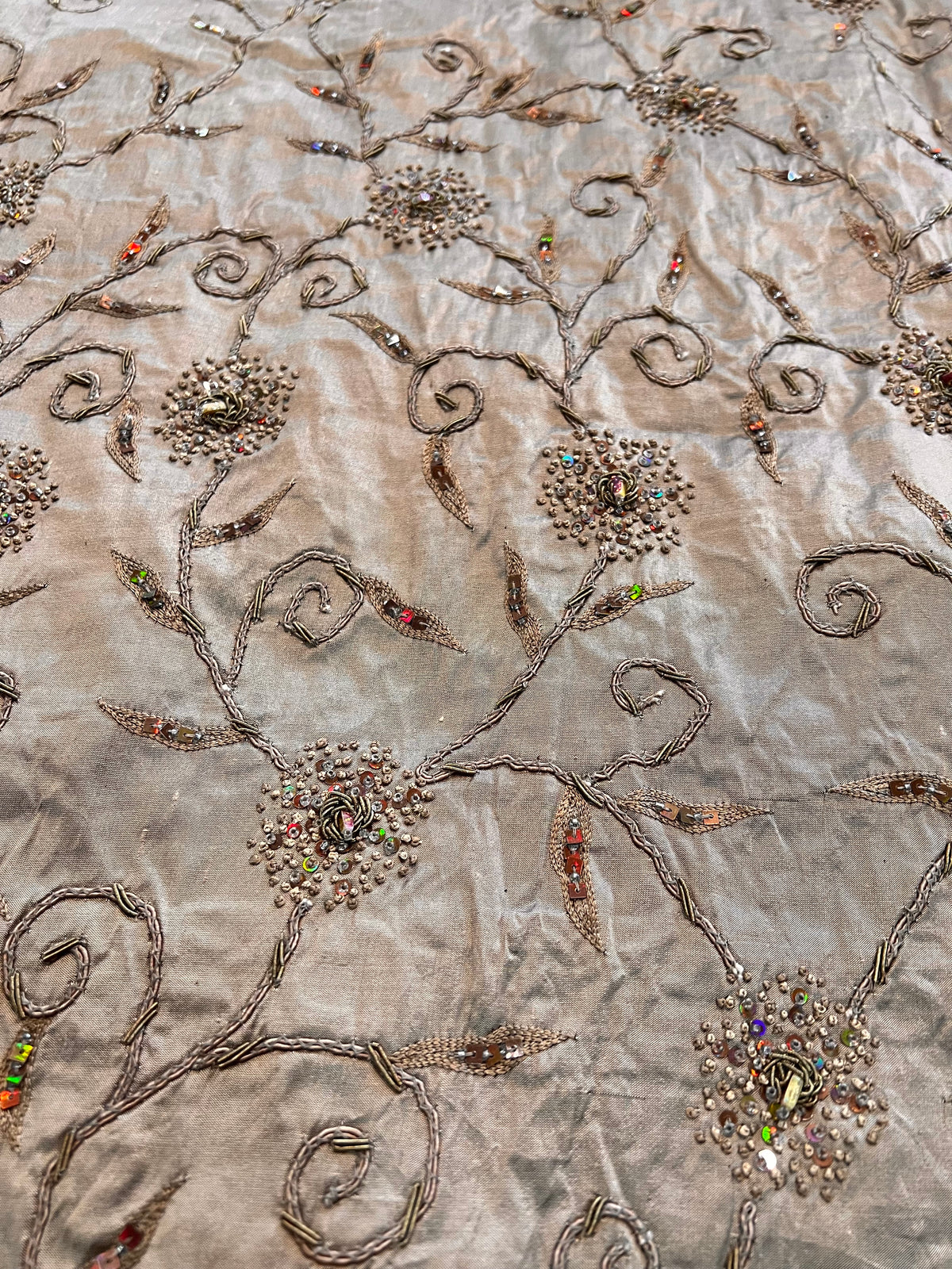 Sequin, Beaded, and Embroidery on Mocha Silk- 53