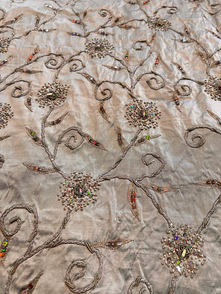 Sequin, Beaded, and Embroidery on Mocha Silk- 53" (216)
