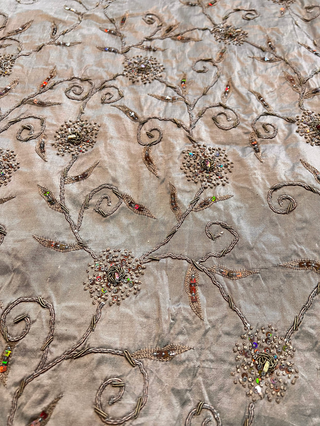 Sequin, Beaded, and Embroidery on Mocha Silk- 53" (216)
