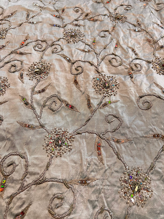Sequin, Beaded, and Embroidery on Mocha Silk- 53" (216)