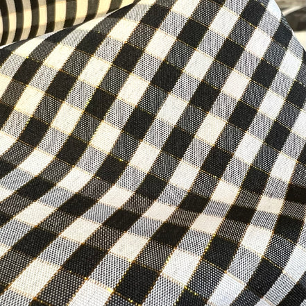 Black, White, Gold- Gingham Taffeta- 57” Wide- Acetate- 3/16” Squares