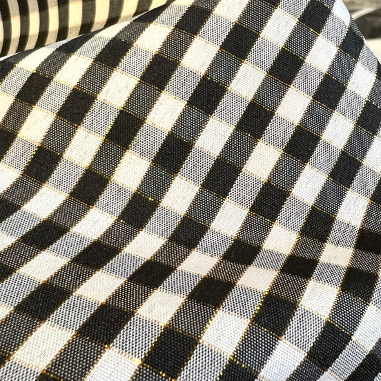 Black, White, Gold- Gingham Taffeta- 57” Wide- Acetate- 3/16” Squares