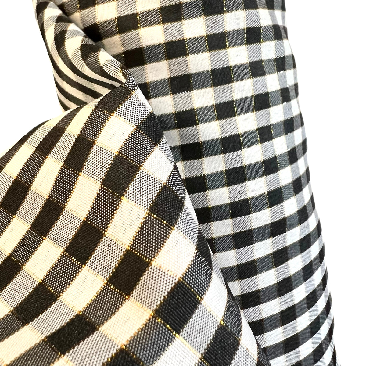 Black, White, Gold- Gingham Taffeta- 57” Wide- Acetate- 3/16” Squares